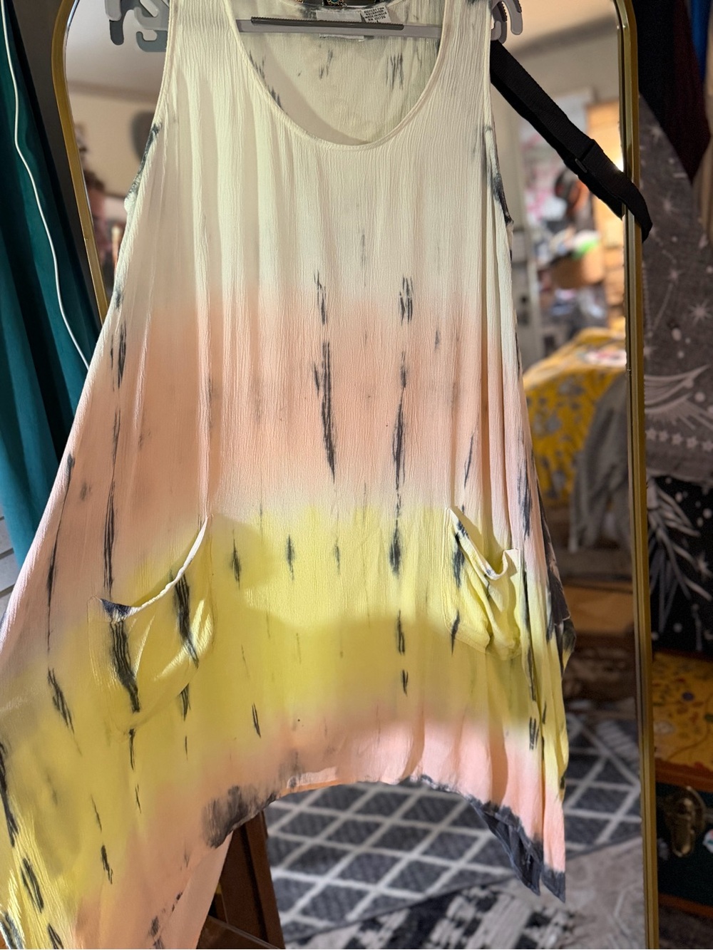 Women’s Sleeveless Ombre Tye dye dress in Yellow and Pink